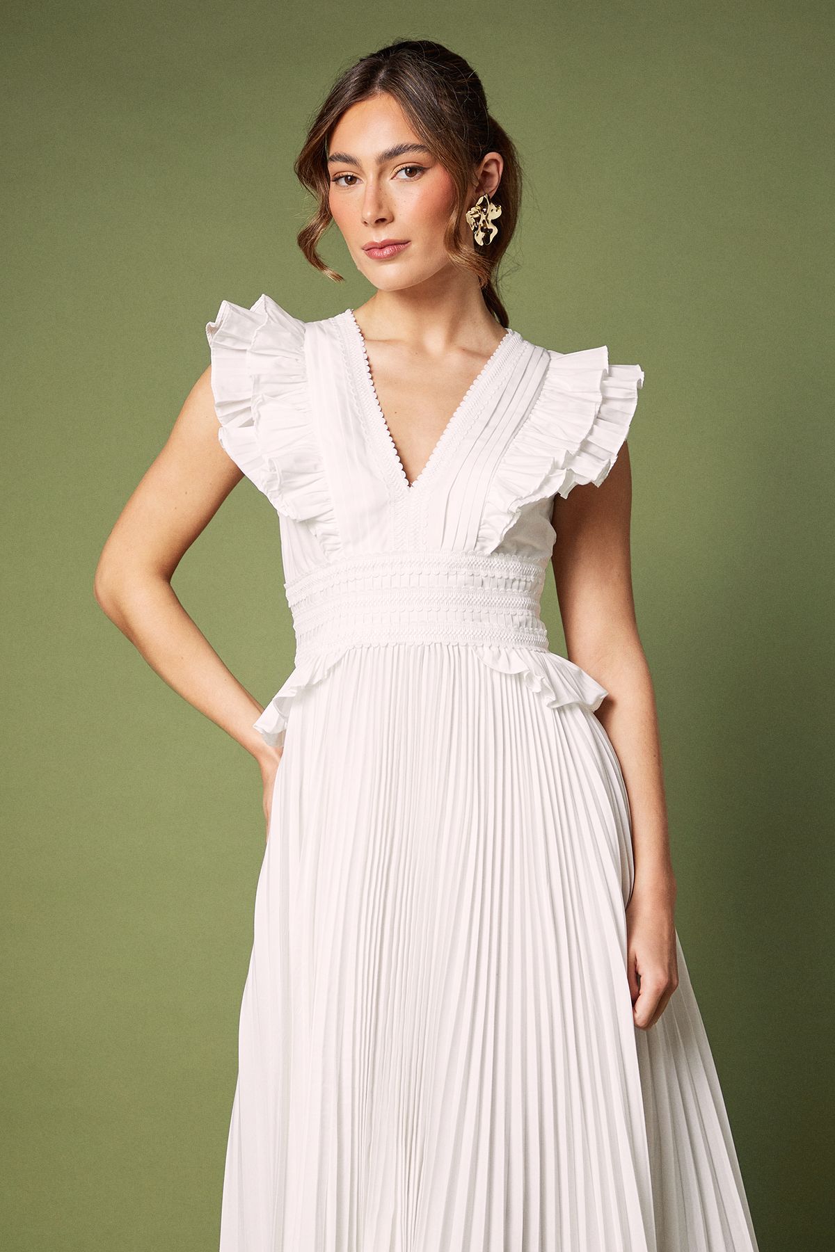 Coast Cotton Pleated Skirt Frill Dress White image 4