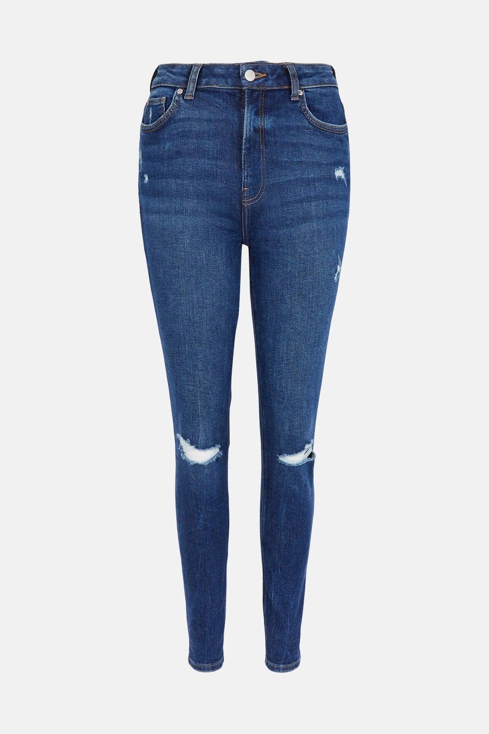 Oasis Petite Ripped High Waisted Skinny Jean Dark Blue image 4