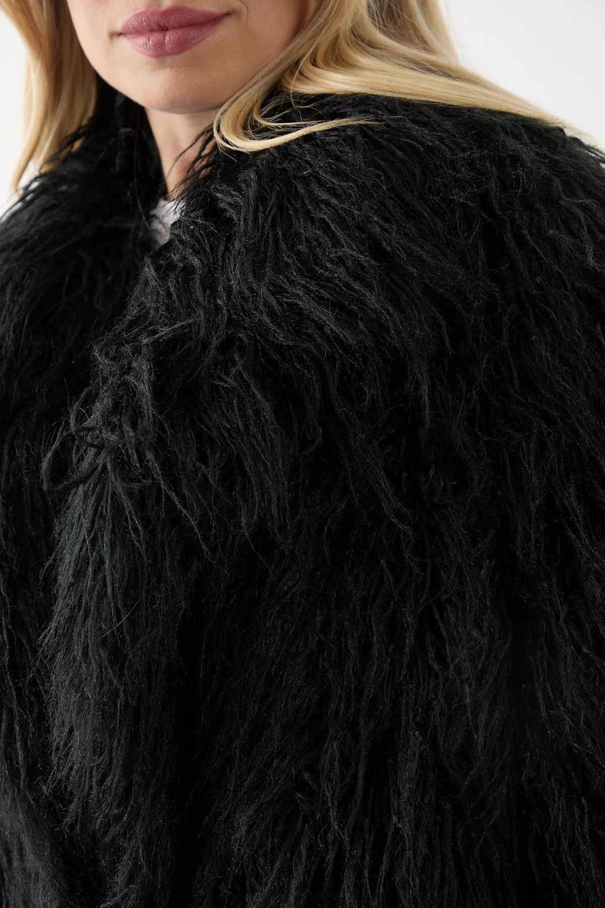 MissPap Mongolian Collared Faux Fur Jacket Black image 5