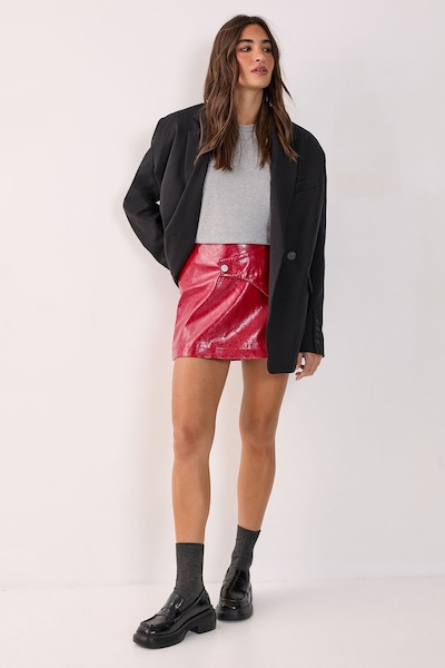 NastyGal Vinyl Faux Leather Wrap Button Mini Skirt Red