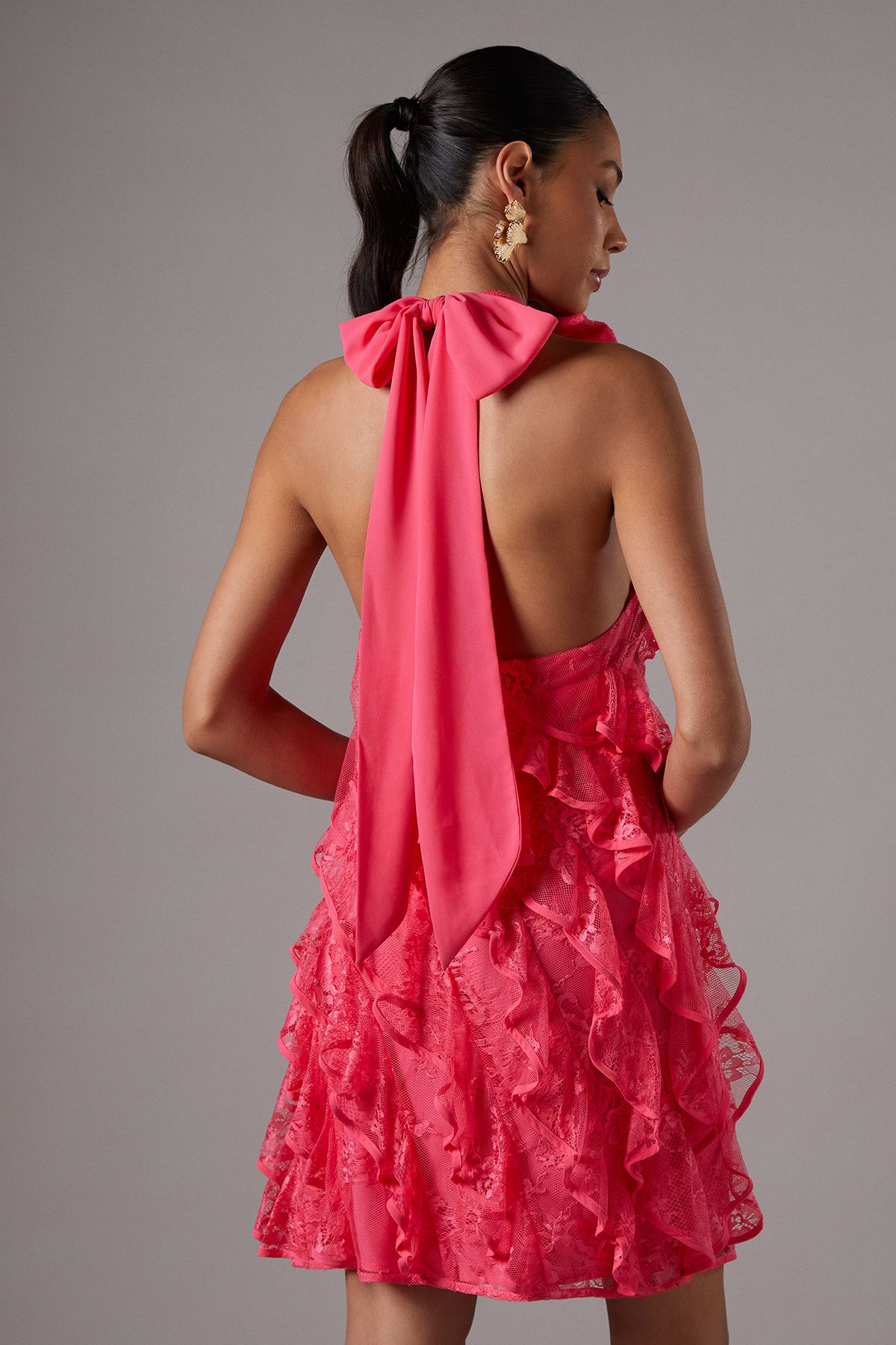 Coast Lace Frill Mini Dress Coral image 3