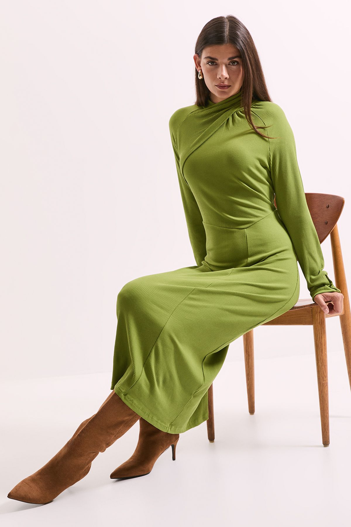 Principles Green Twist Detail Ribbed Jersey Midi Dress Green image 2