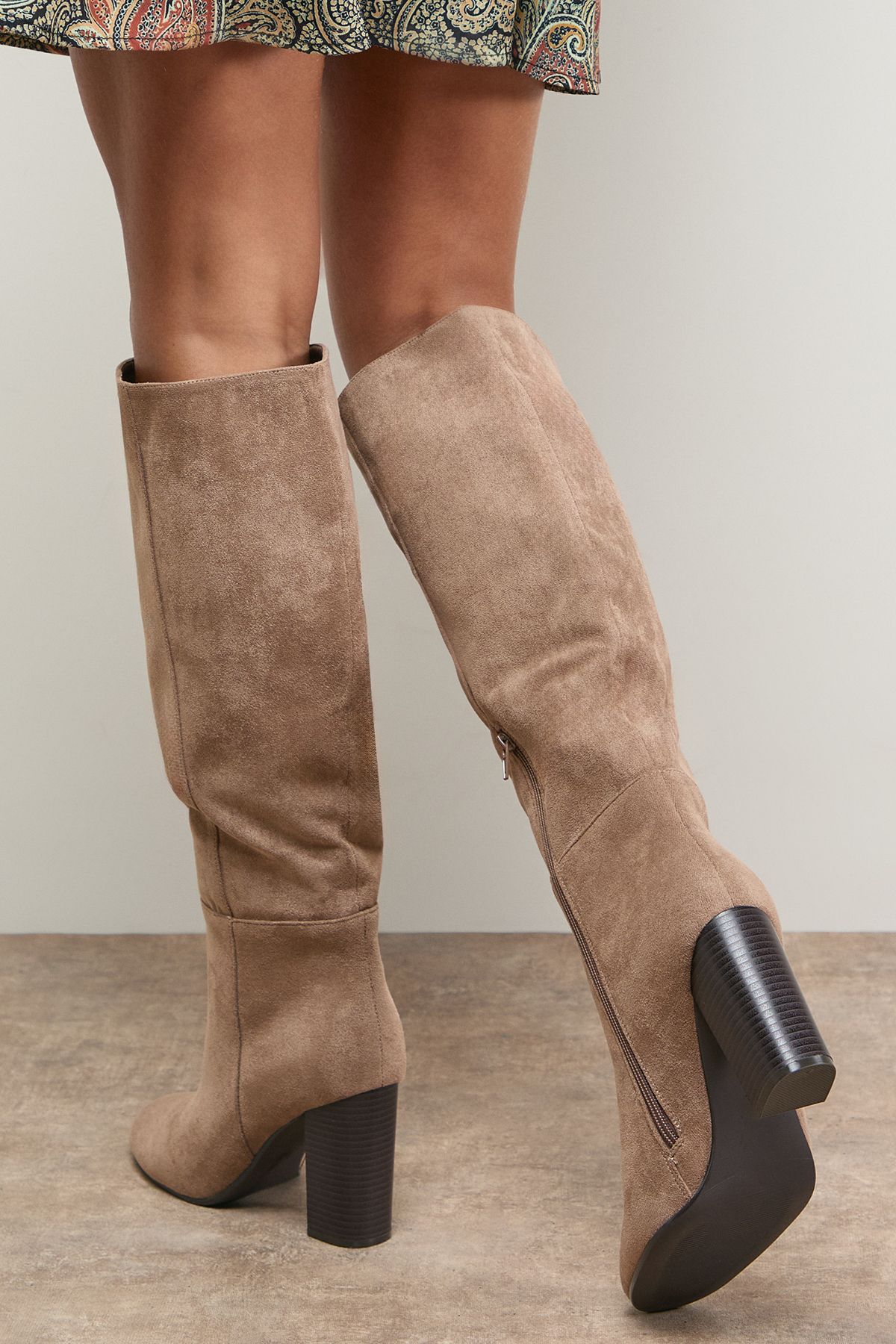 Oasis Tamsin Faux Suede Stacked High Block Heel Knee Boots Beige image 4