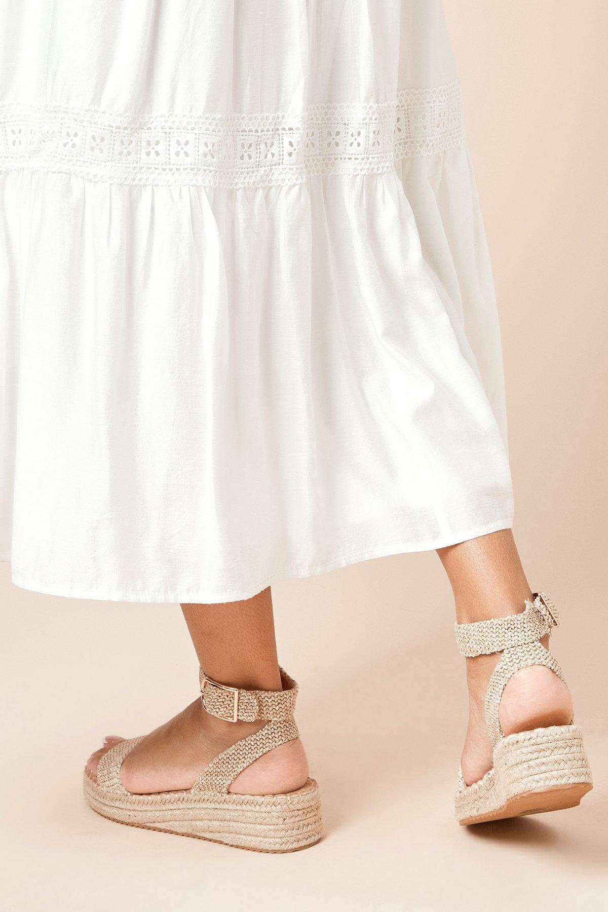 Dorothy Perkins Riva Faux Suede Strap Medium Espadrille Wedge Sandals Neutral image 4