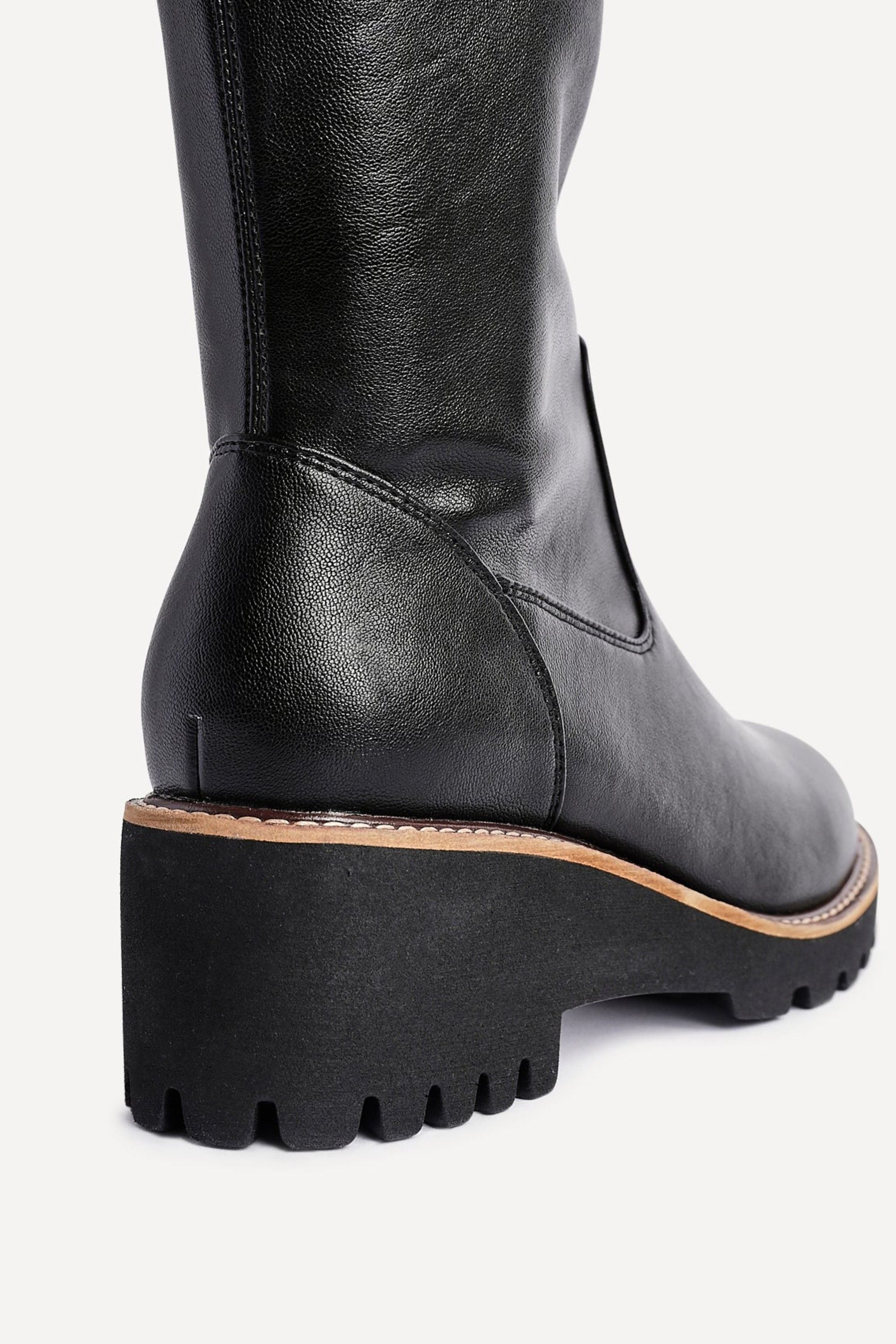 Linzi Resist Black Faux Leather Stretch Wedge High Leg Boot image 5