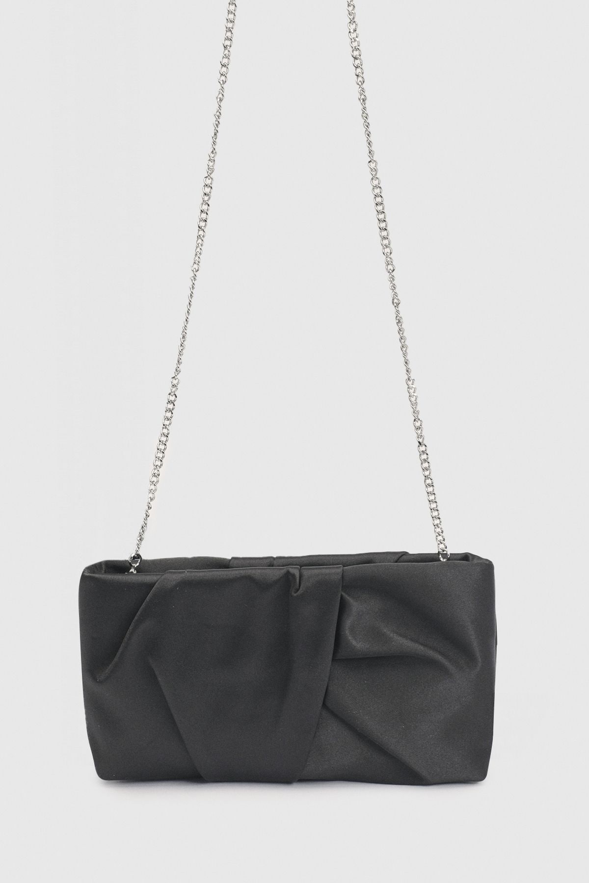 Oasis Black Ruched Satin Clutch Bag With Removable Shoulder Strap Black