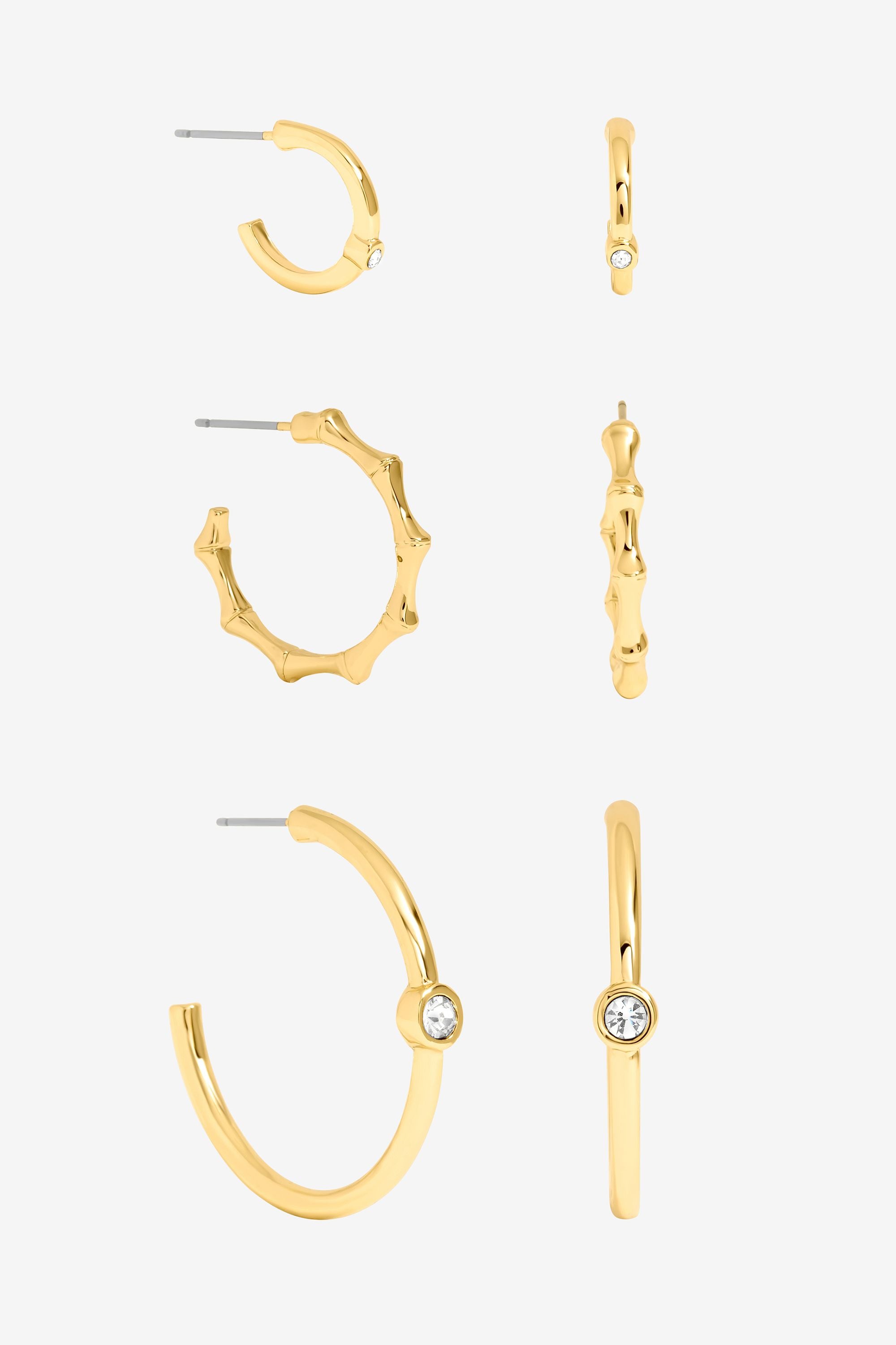 Mood Gold Polished & Crystal Multipack Hoop Earrings - Pack of 3 image 1