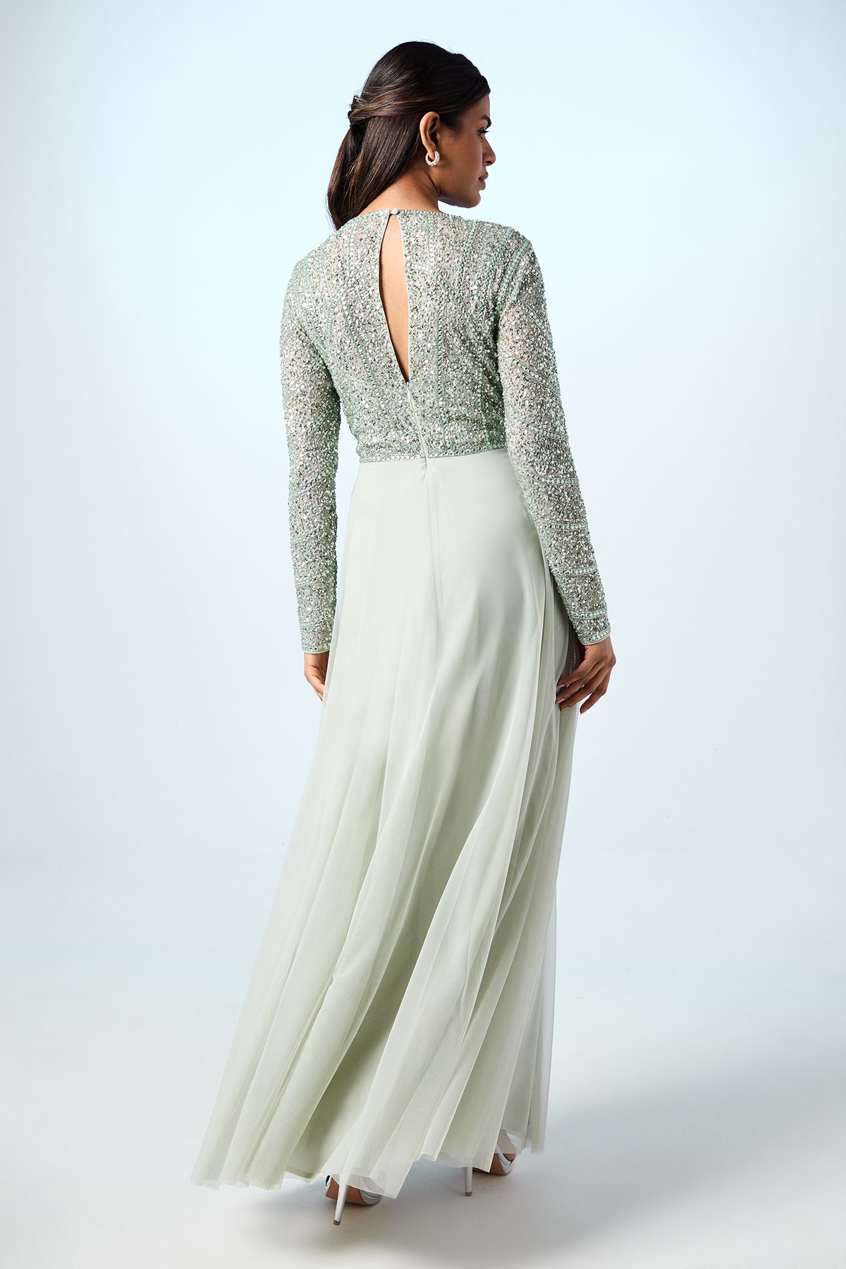 Coast Petite Mixed Gem Tulle Skirt Bridesmaid Dress Sage image 3