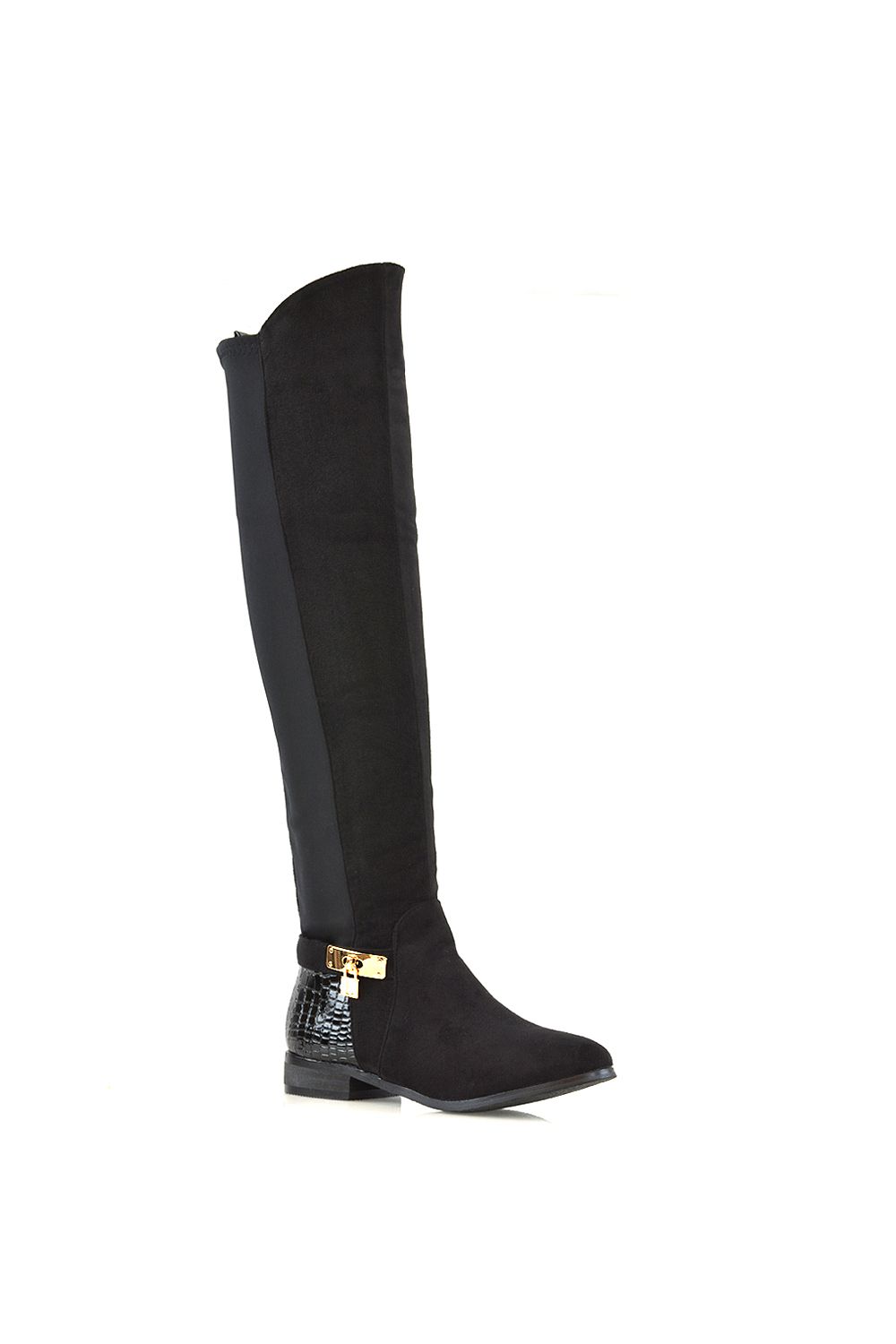 XY London 'Bella' Flat Elasticated Over The Knee Boots With Zip Fastening image 3