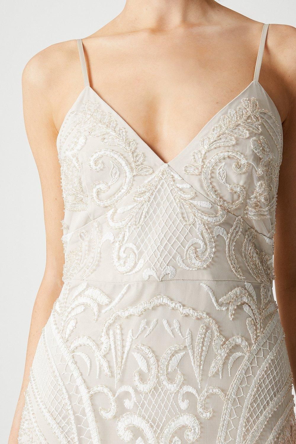 Coast Premium Placement Beadwork Strappy Fishtail Wedding Dress Nude image 4