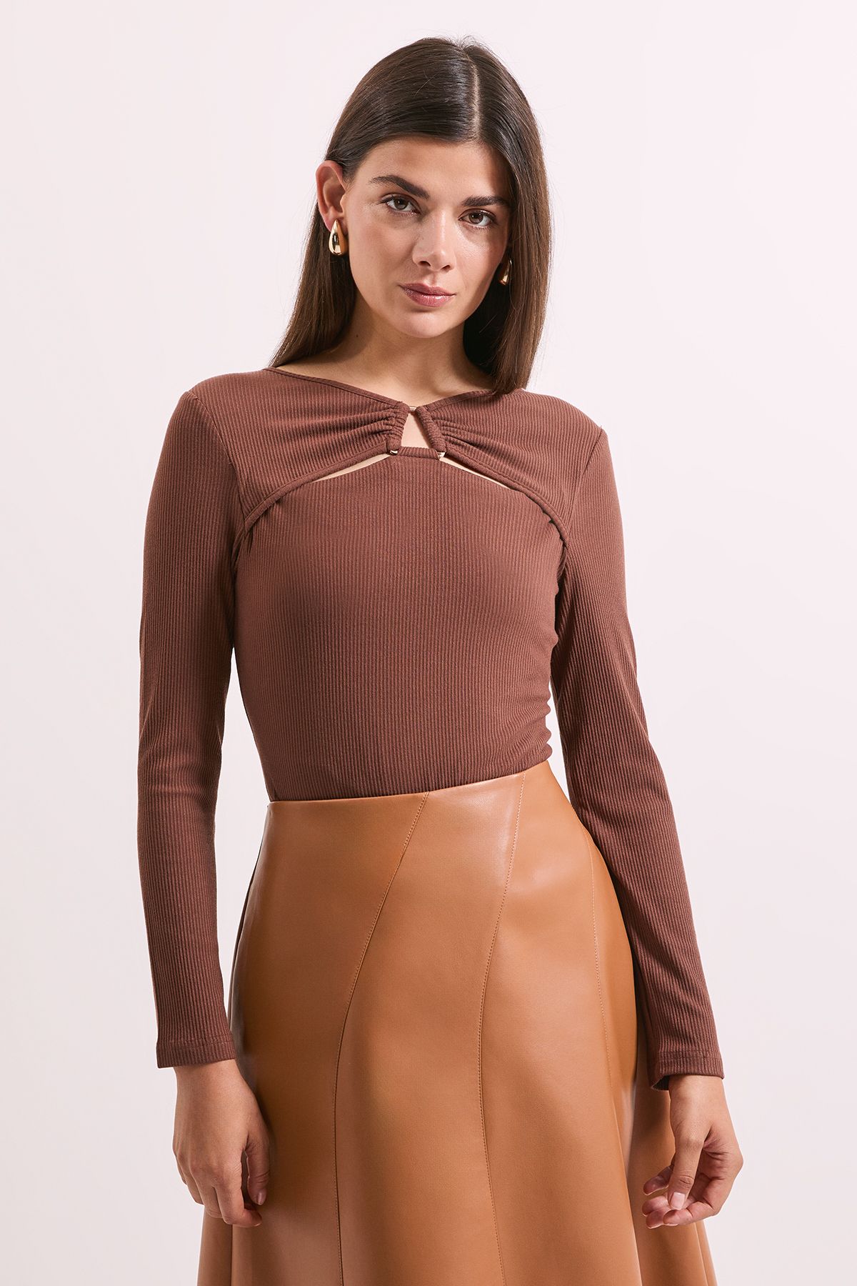 Principles Mocha Buckle Detail Ribbed Jersey Top Mocha image 3