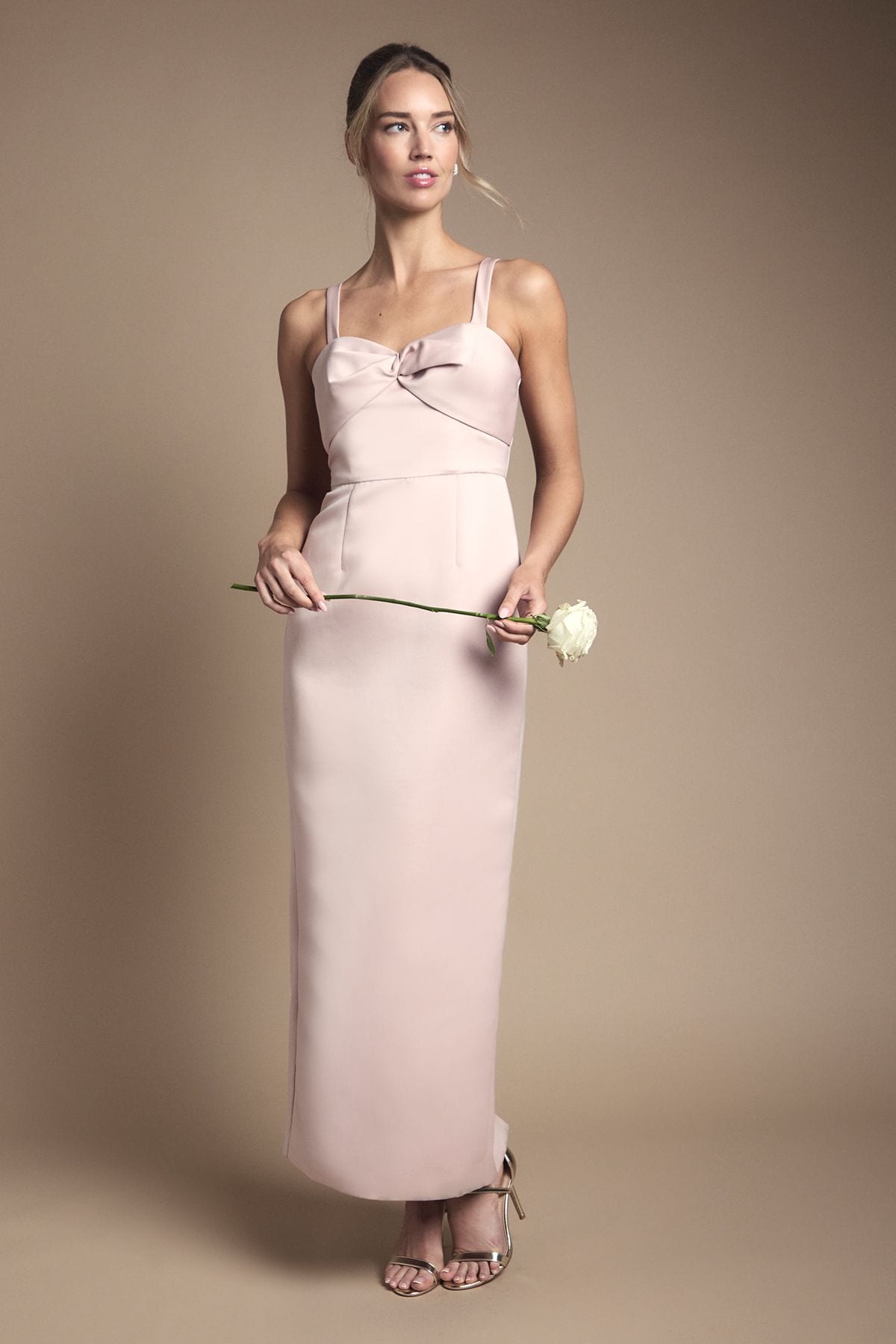 Coast Sweetheart Neck Knot Front Maxi Bridesmaid Dress With Removable Straps Blush