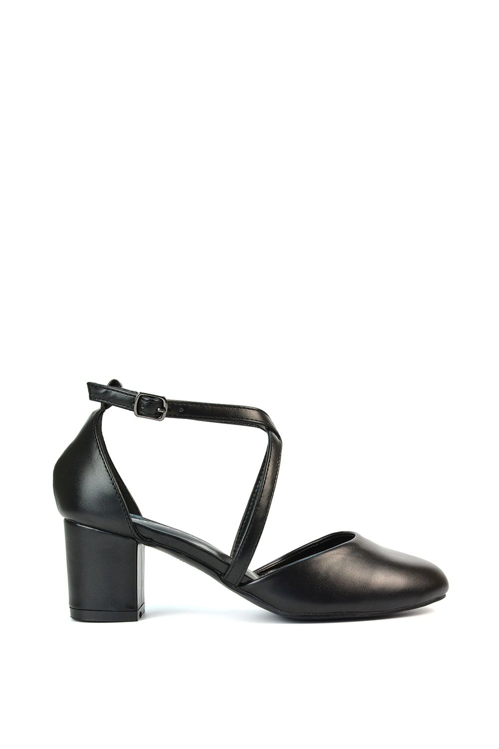 XY London 'Cindy' Strappy Mid Low Block Heel Court Shoes with Ankle Strap image 1