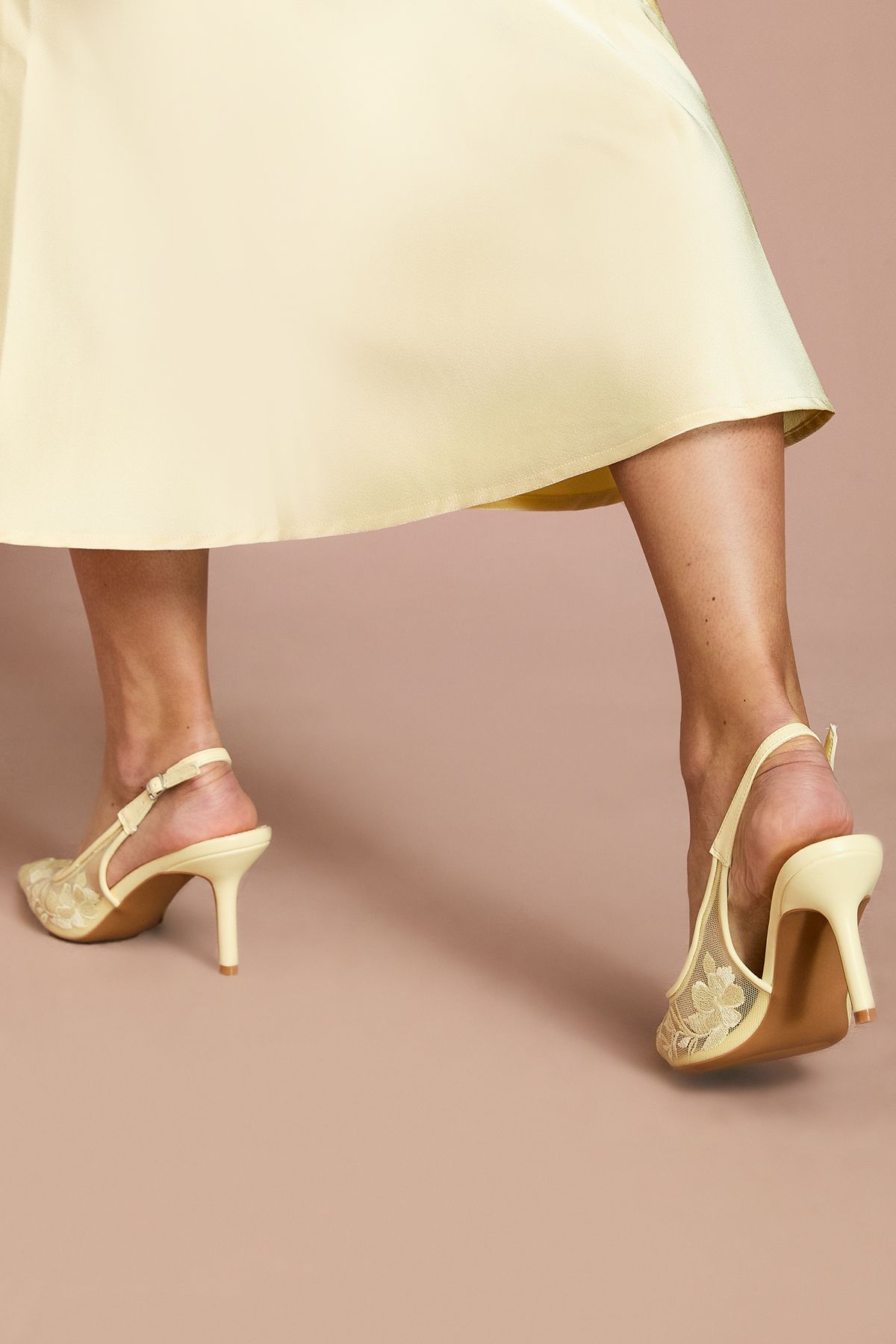 Coast Maeve Faux Leather Lace Slingback Stiletto Court Shoes Lemon image 3