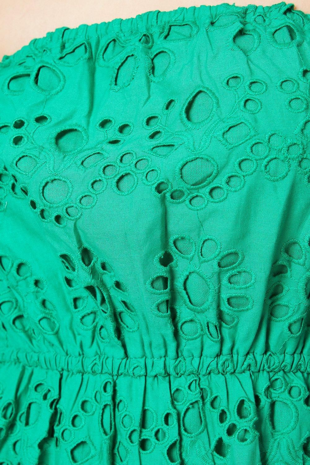 Oasis Bardot Broderie Mini Dress Bright Green image 5