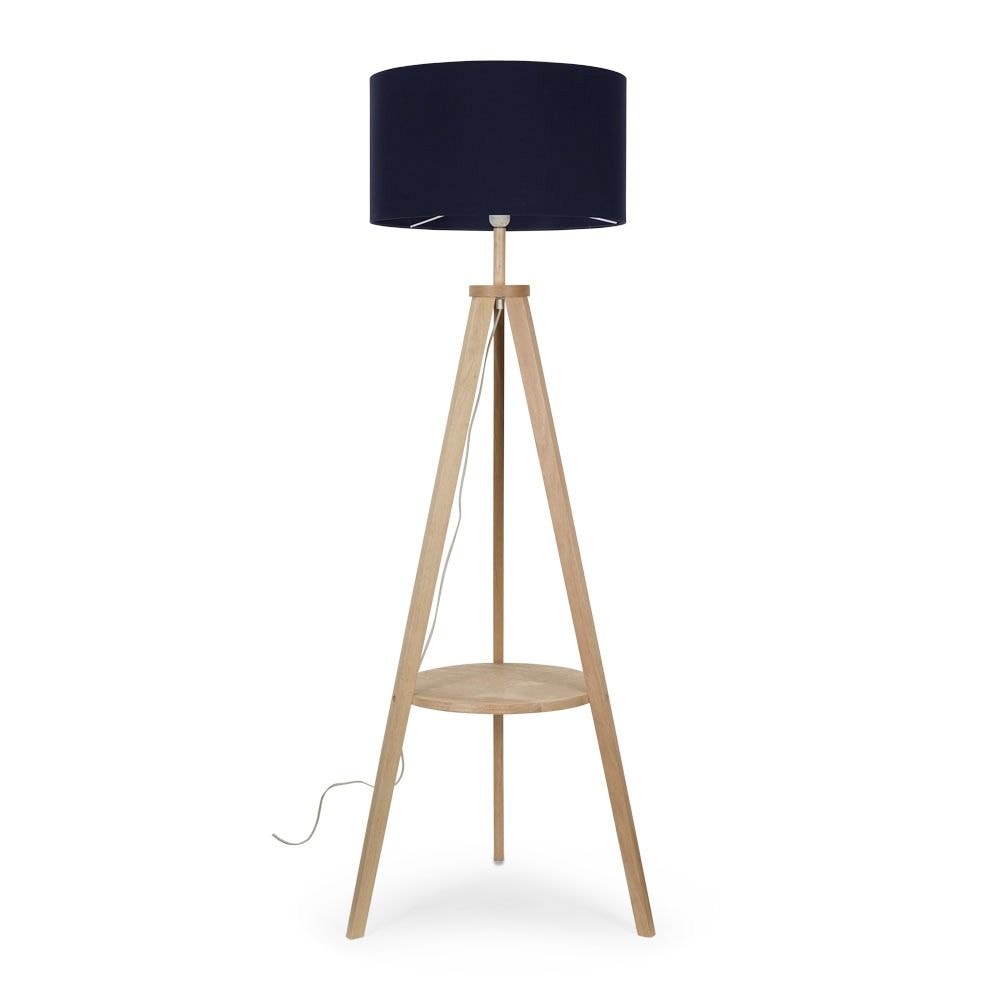 ValueLights Morrigan Natural Wood Tripod Floor Lamp with Fabric Drum Lamp Shade image 1