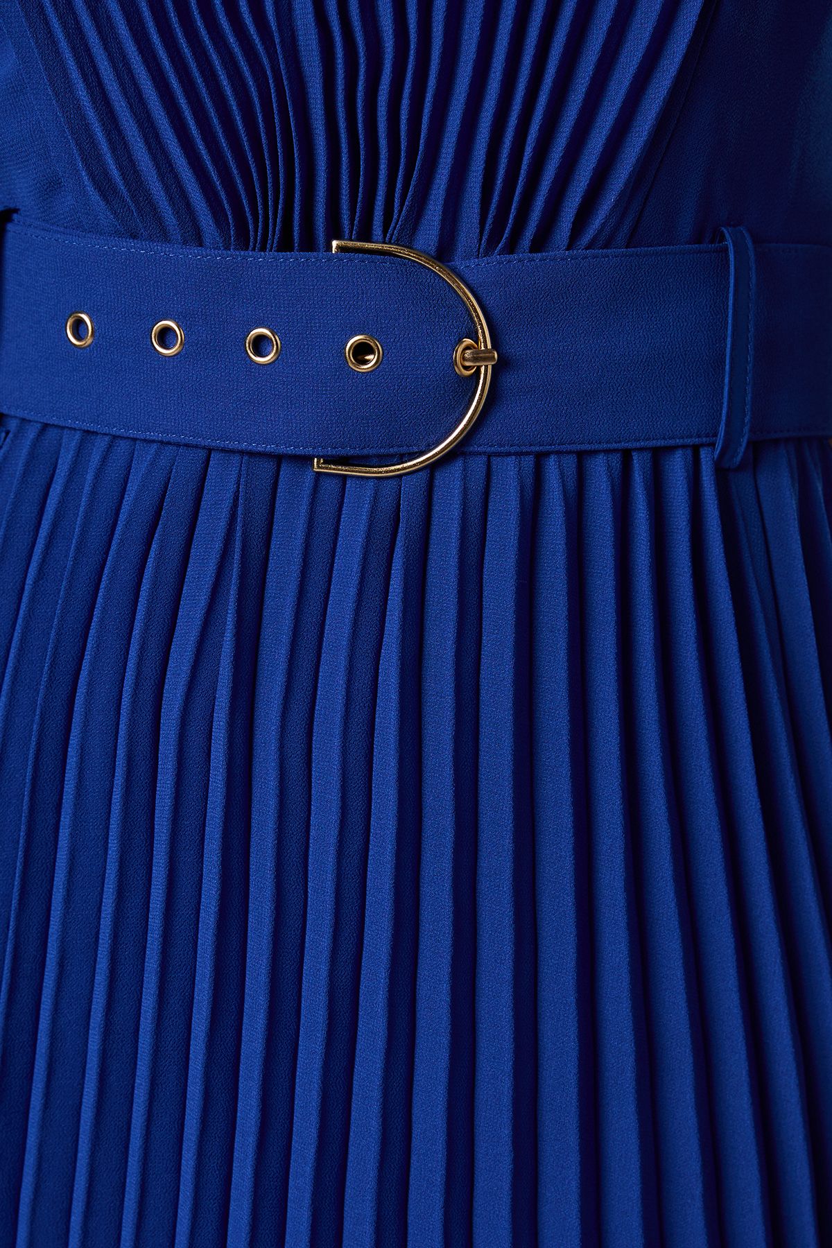 Coast Short Sleeve Pleated Chiffon Midi Dress With Broderie Trim Cobalt image 5