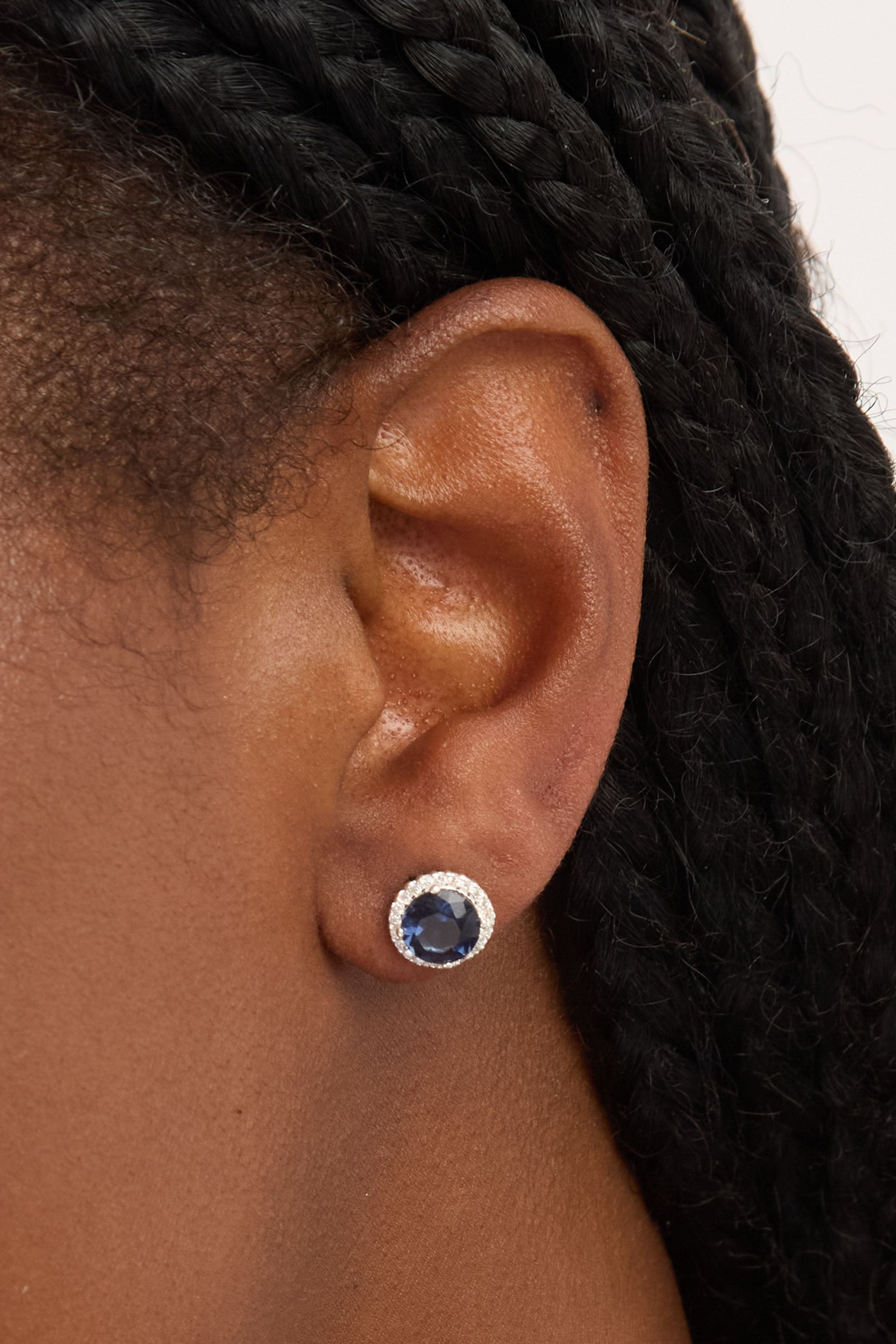 Simply Silver Sterling Silver 925 Cubic Zirconia Sapphire Halo Stud Earrings image 3