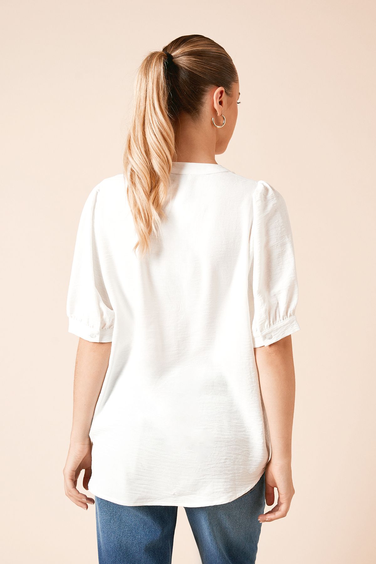 Dorothy Perkins Puff Sleeve Overhead Shirt Ivory image 3