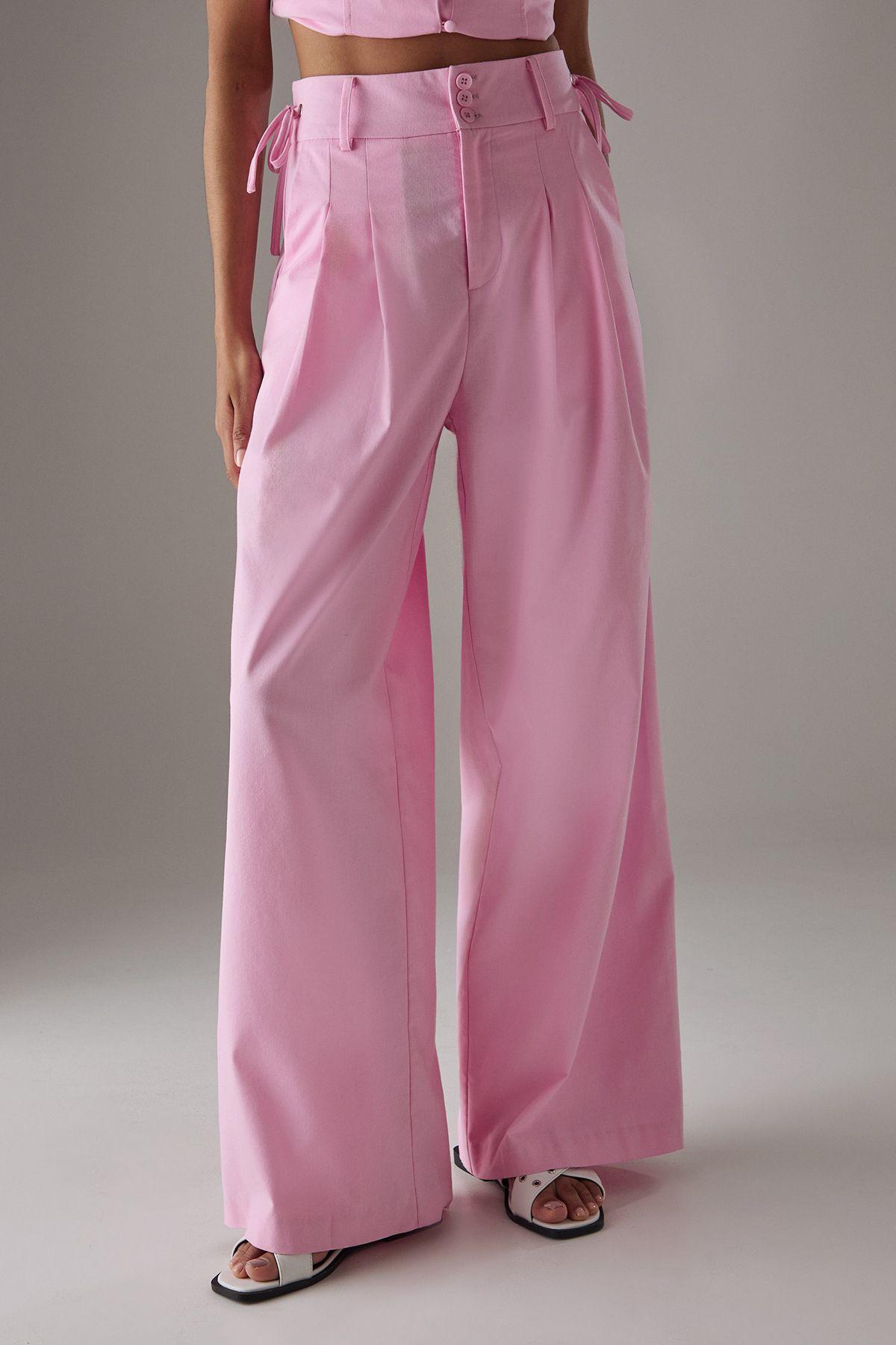Warehouse Linen Blend Tailored Trousers Pink image 2