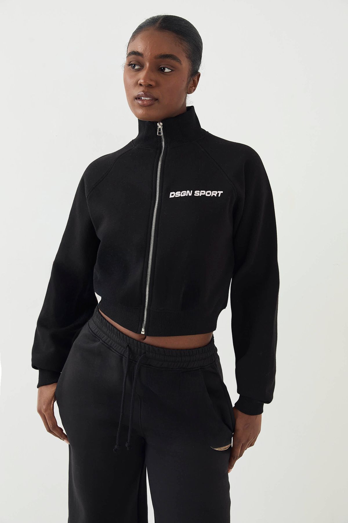 DSGN Studio DSGN Studio Sport Funnel Neck Raglan Bomver Sweatshirt Black image 3