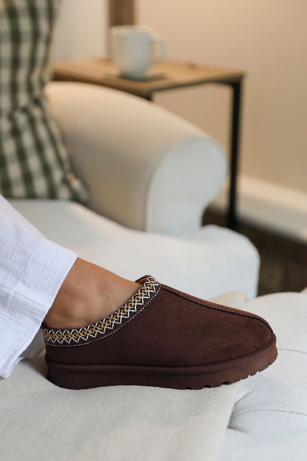 Where's That From 'Oak' Aztec Detail Faux Fur Lining Mini Boots