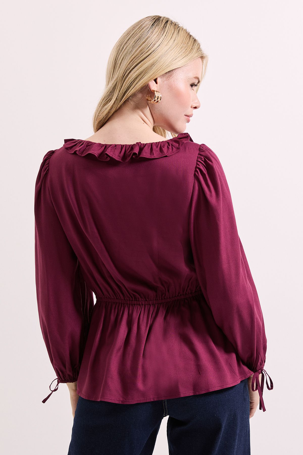 Dorothy Perkins Frill Neckline Button Down Top Plum image 5