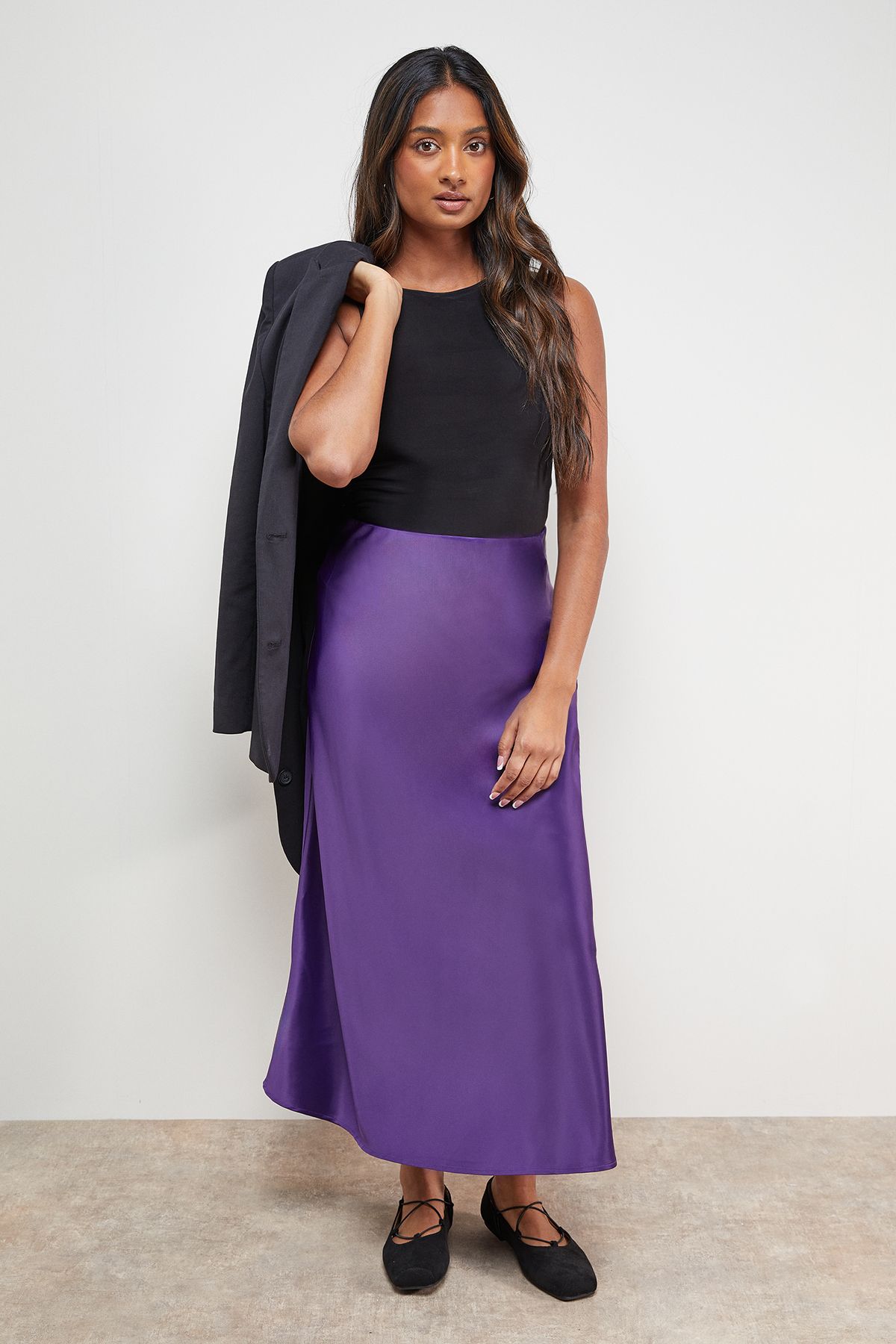 Oasis Bias Cut Satin Midi Skirt Mulberry image 1