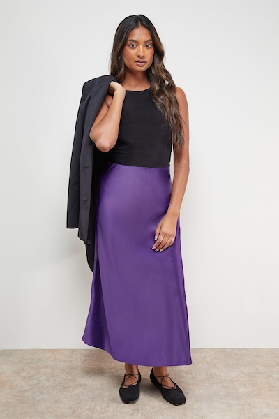 Oasis Bias Cut Satin Midi Skirt Mulberry