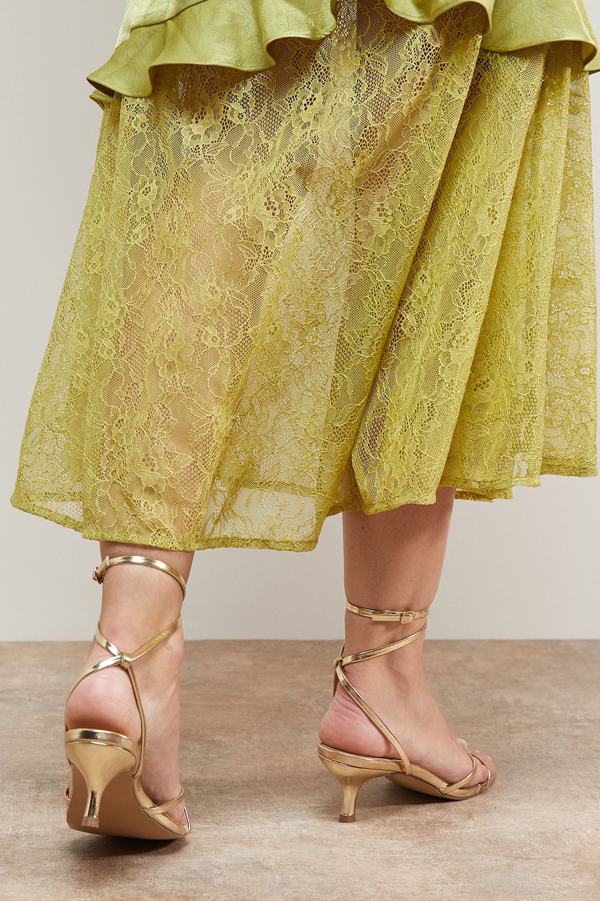 Oasis Gold Desirae Faux Leather Toe Post Kitten Heel Sandals PLT