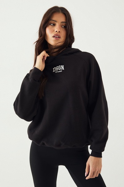 DSGN Studio DSGN Studio Collegiate Embroidered Oversized Hoodie Black