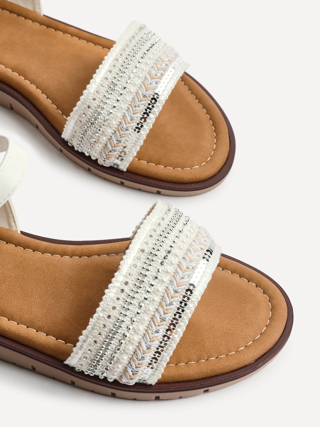 Linzi Topaz Wide Fit White Raffia Embellished Flat Sandals image 4