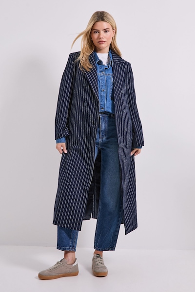 Dorothy Perkins Pinstripe Faux Wool Coat Navy