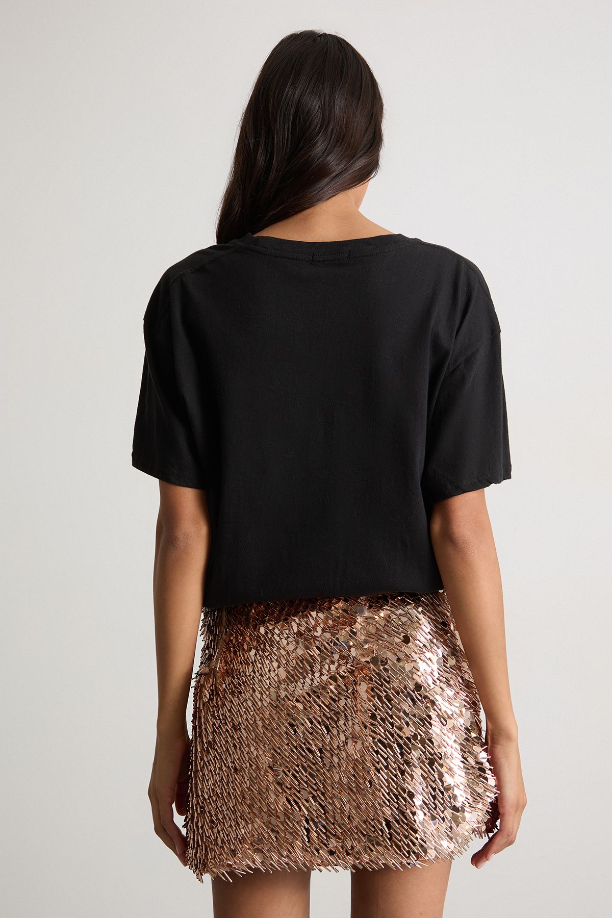 Warehouse Multi Sequin Mini Skirt Rose Gold image 3