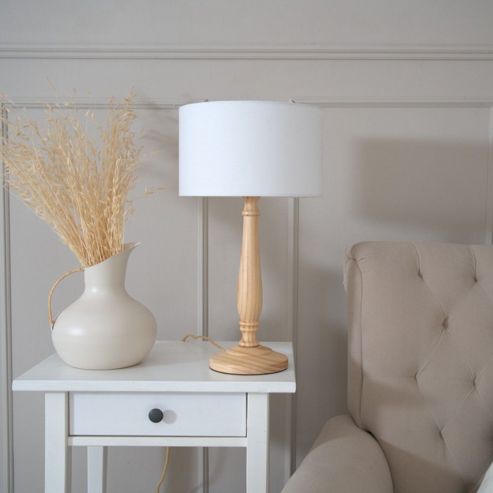 ValueLights Victoria Light Wood Traditional Table Lamp with Fabric Drum Shade and LED Bulb image 3