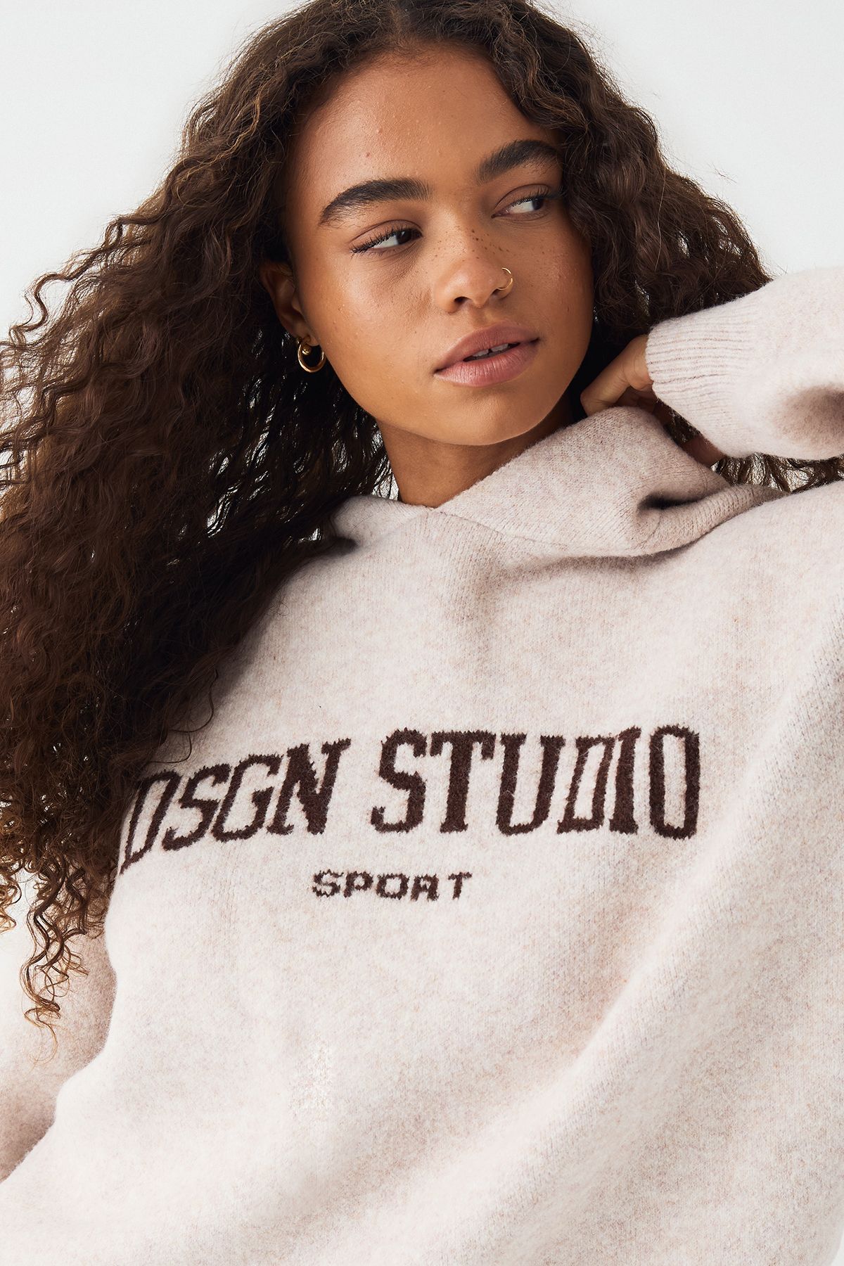 DSGN Studio DSGN Studio Knitted Oversized Hoodie Cream image 4
