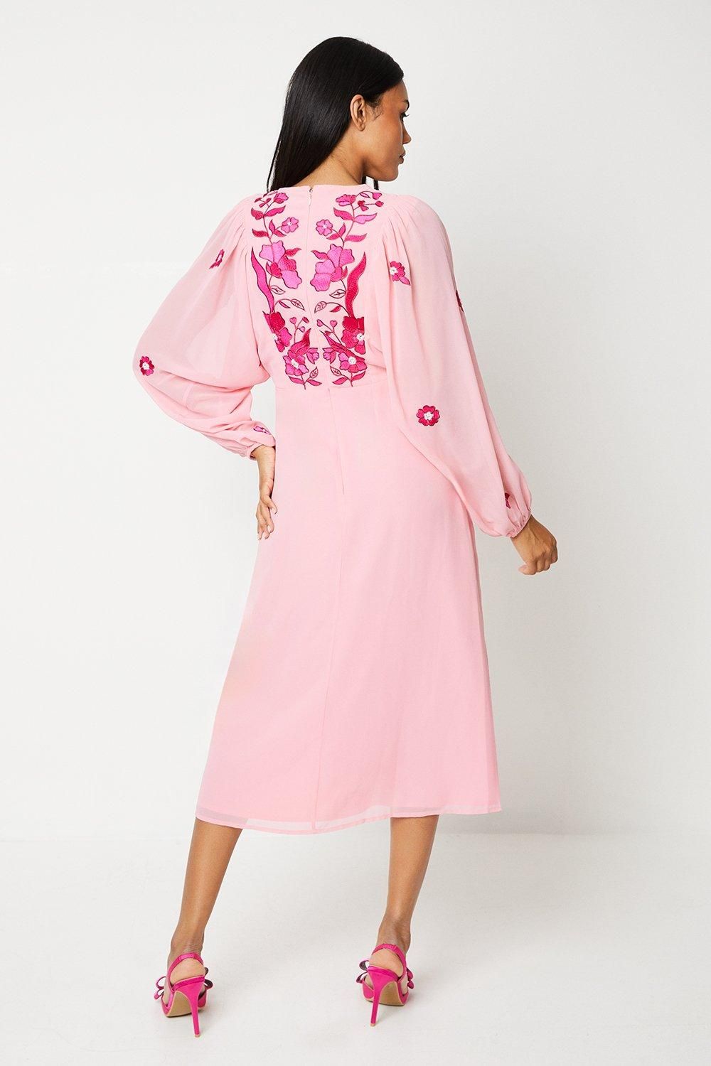 Coast Embroidered Long Sleeve Midi Dress Pink image 3
