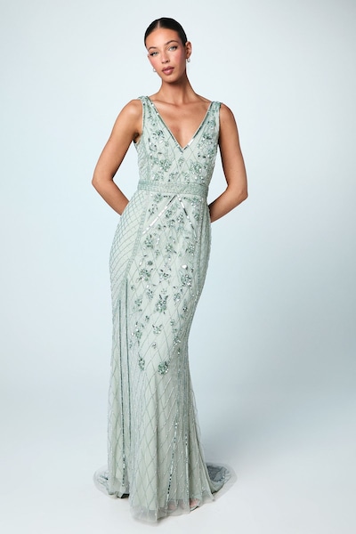 Coast Plunge Floral Embellished Bridesmaid Dress Sage
