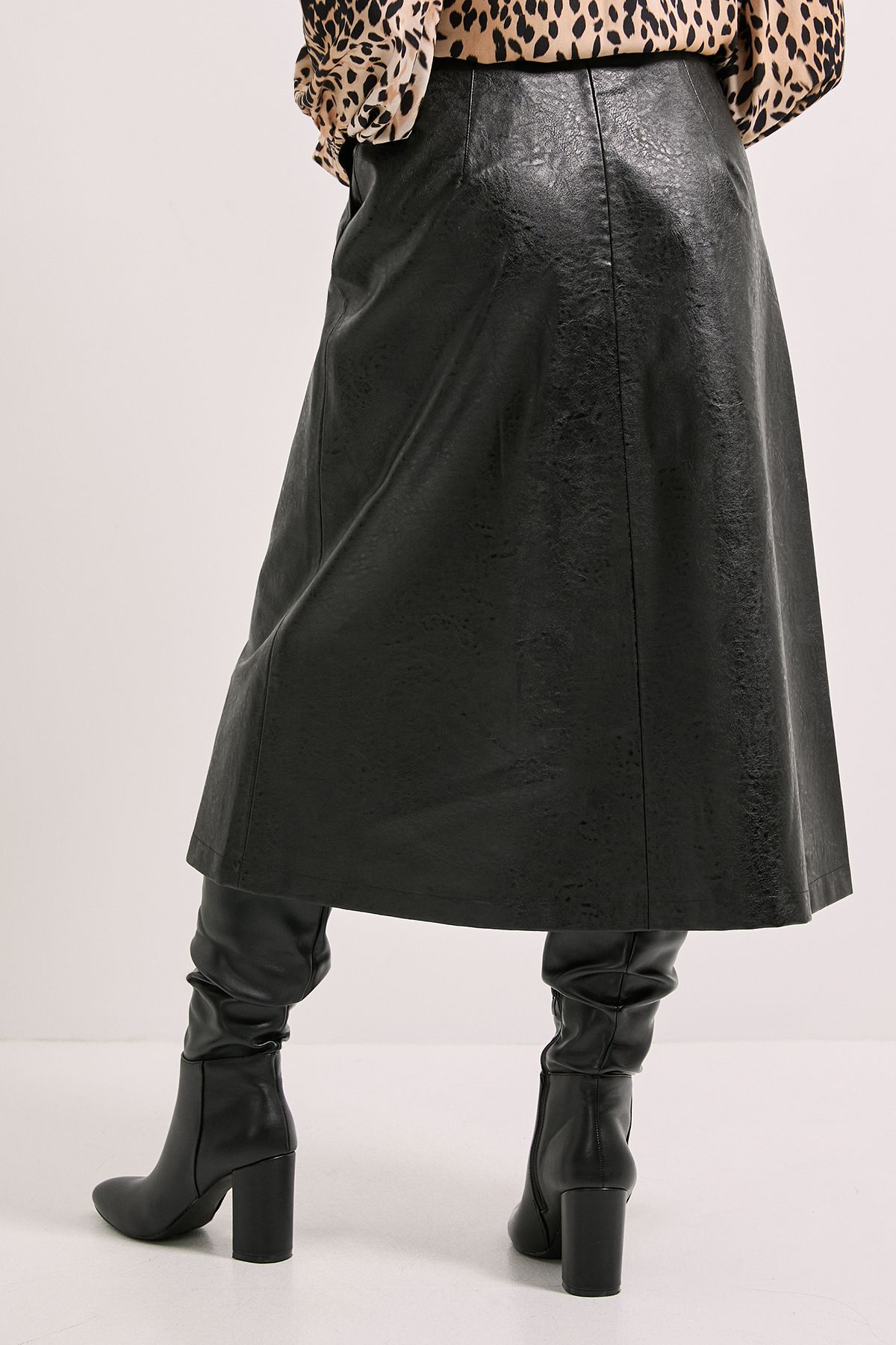 Dorothy Perkins Faux Leather Midi Skirt Black image 3