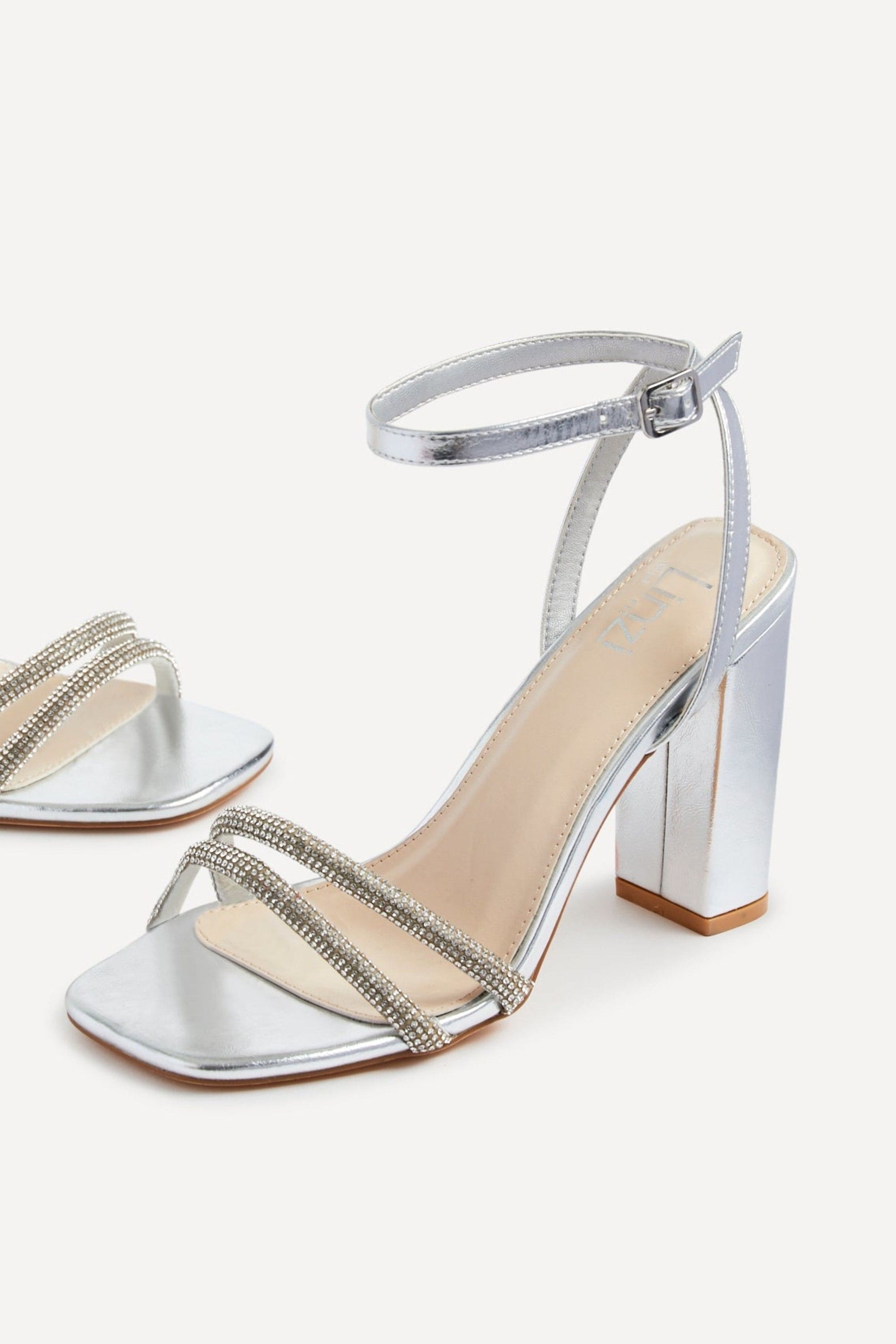 Linzi Amelie Wide Fit Silver Faux Leather Diamante Strap Block Heeled Sandal image 4