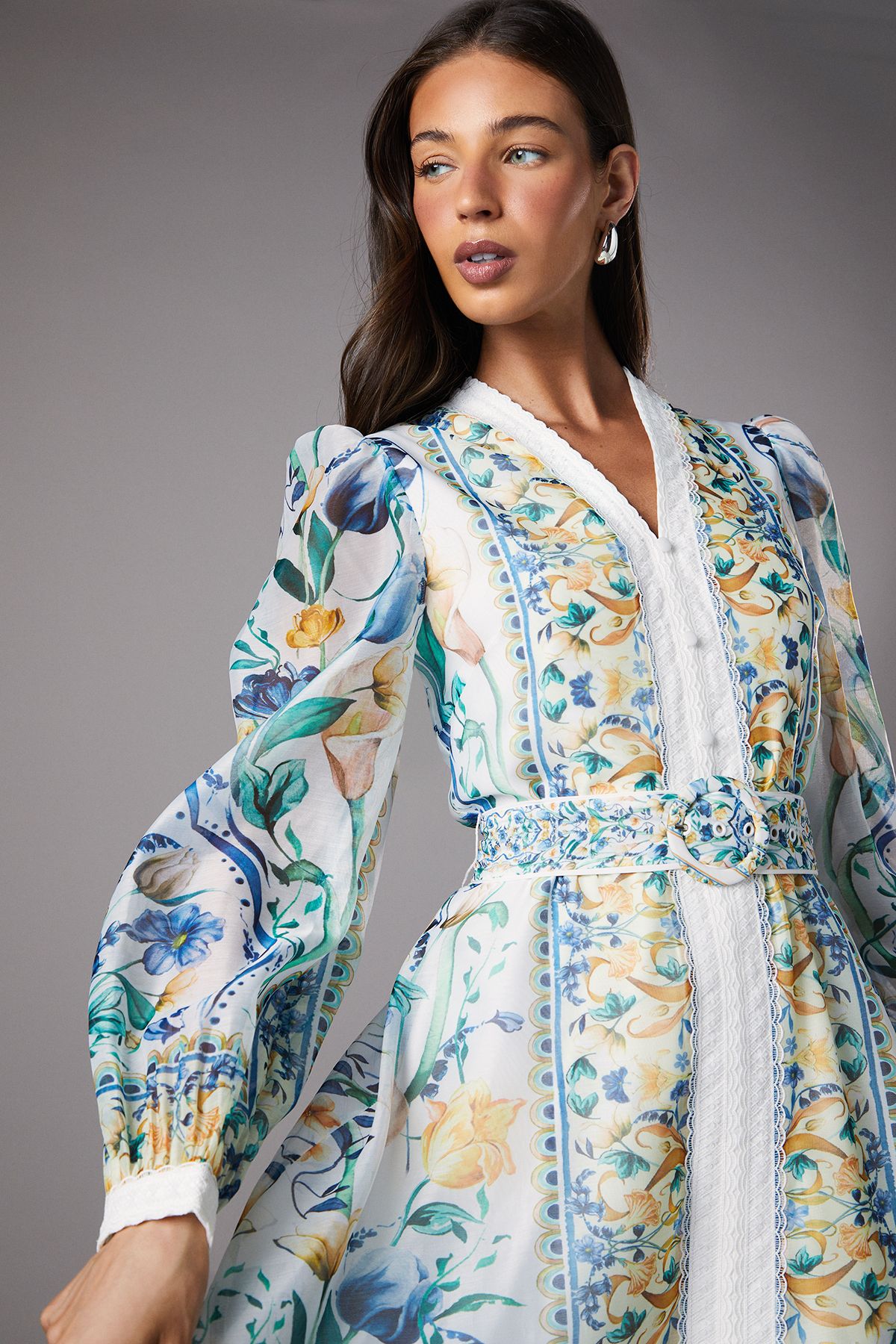 Coast Boarder Printed Organza Shirt Dress White image 4