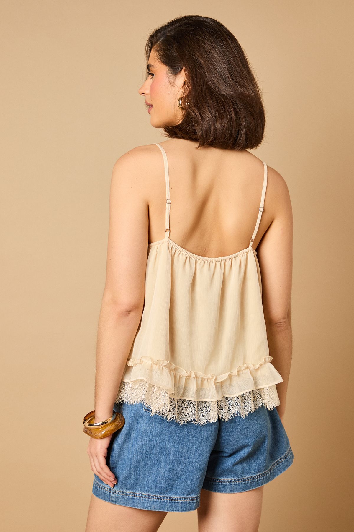 Oasis Babydoll Lace Detail Cami Lemon image 3