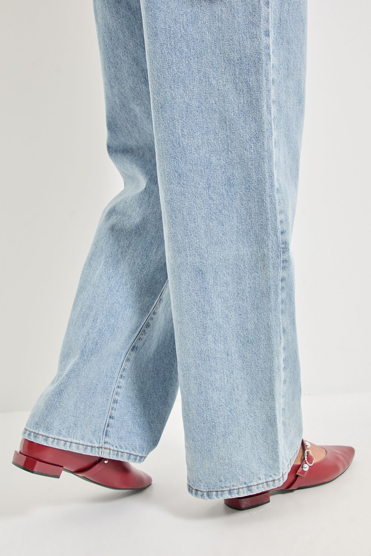 MissPap Faux Leather Studded Mary Jane Pointed Ballet Pumps Burgundy image 3