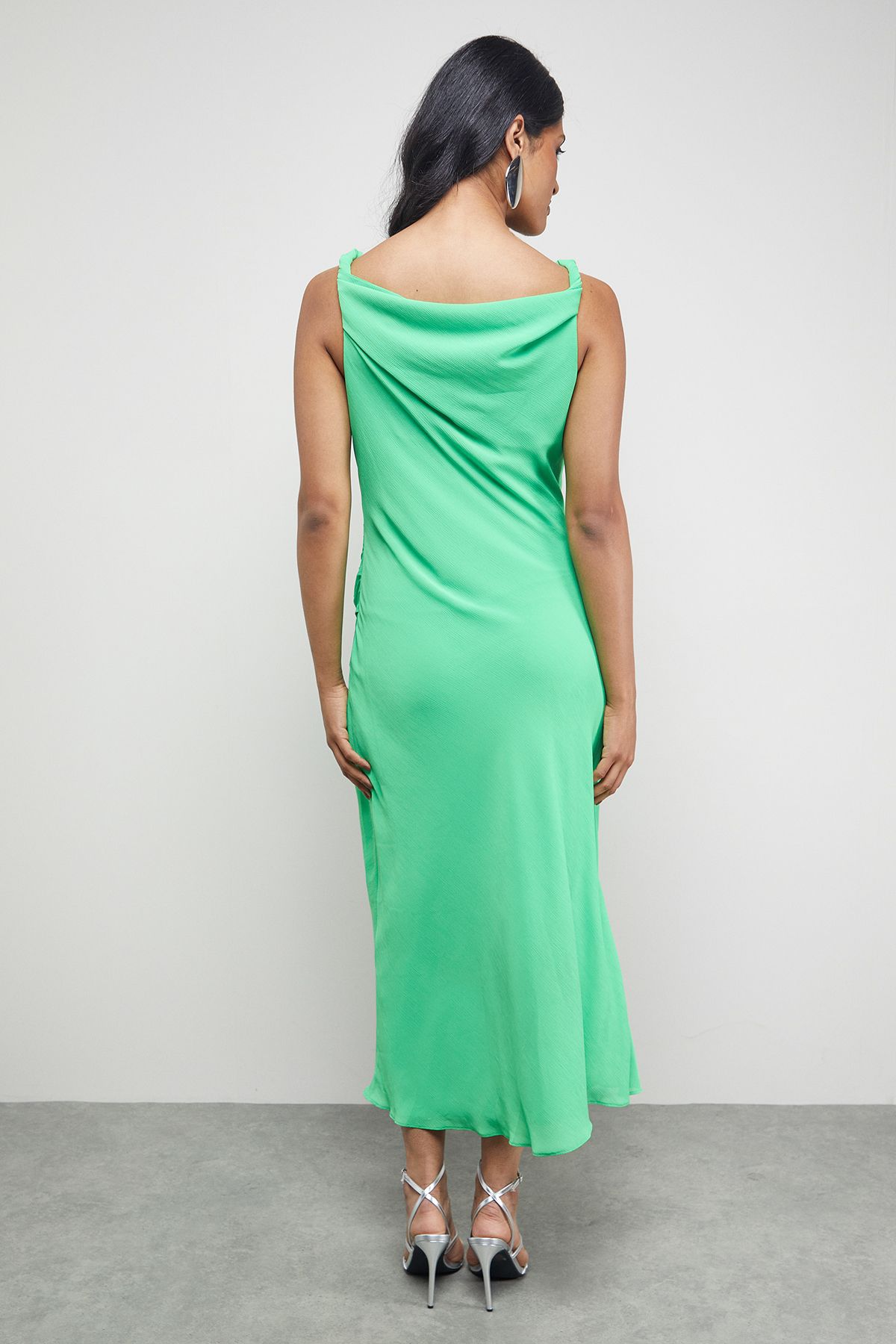 Warehouse Tony Chiffon Cowl Button Wrap Midi Slip Dress Bright Green image 4