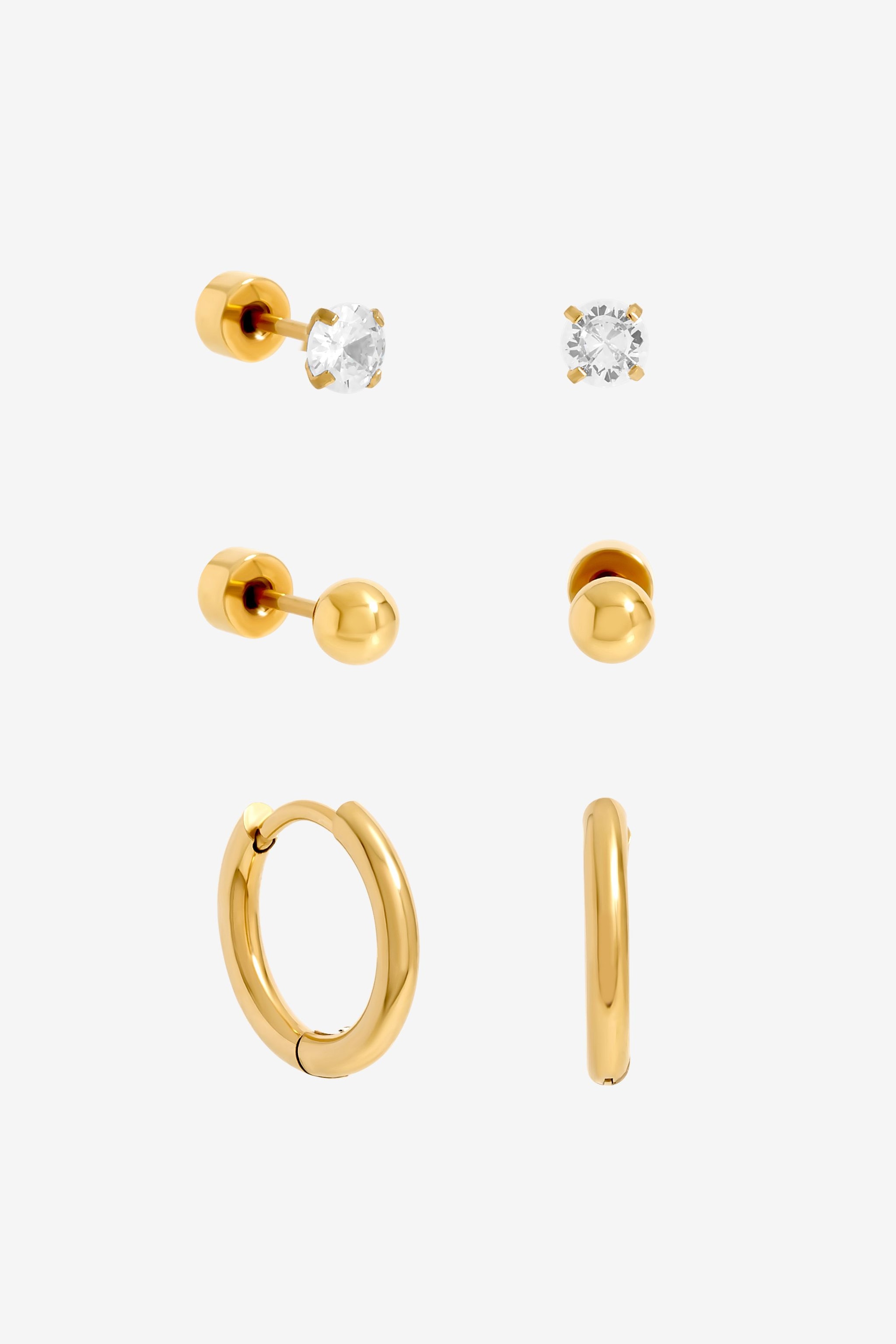 Jon Richard Gold Plated Waterproof Basic Earrings - Pack of 3