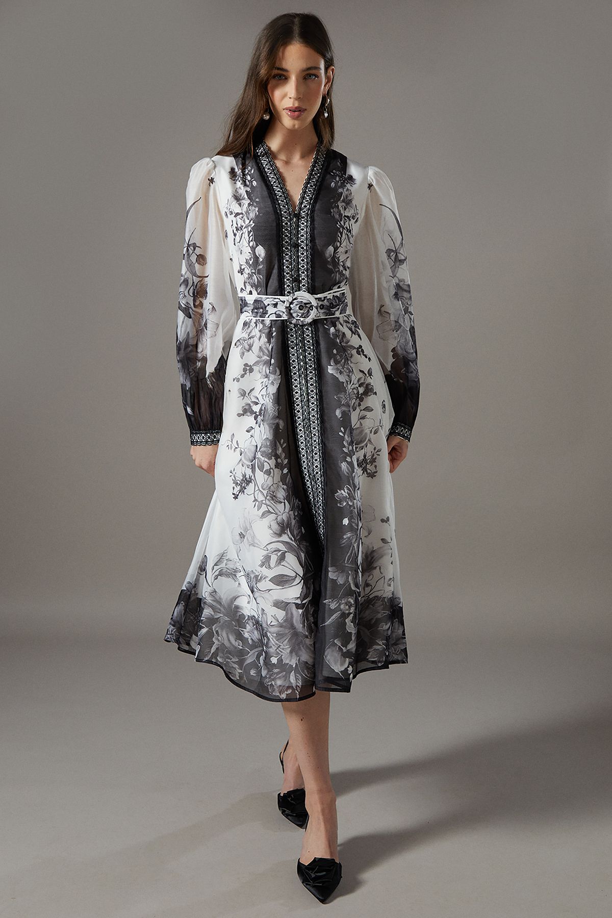 Coast Border Printed Organza Shirt Dress Mono image 1