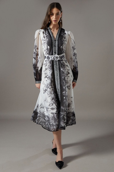 Coast Border Printed Organza Shirt Dress Mono