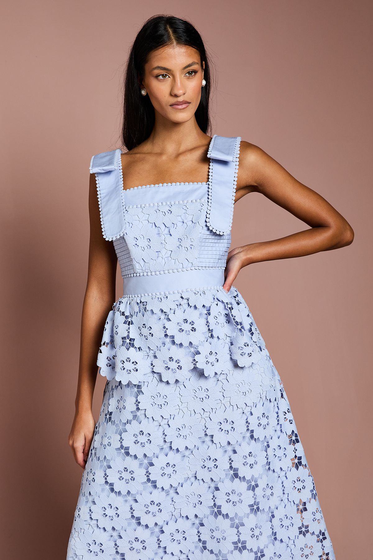 Coast Petite Peplum Lace Midi Dress Powder Blue image 2