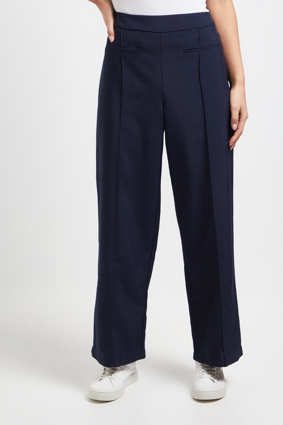 Dorothy Perkins Petite Elastic Waist Straight Leg Trouser Navy image 2