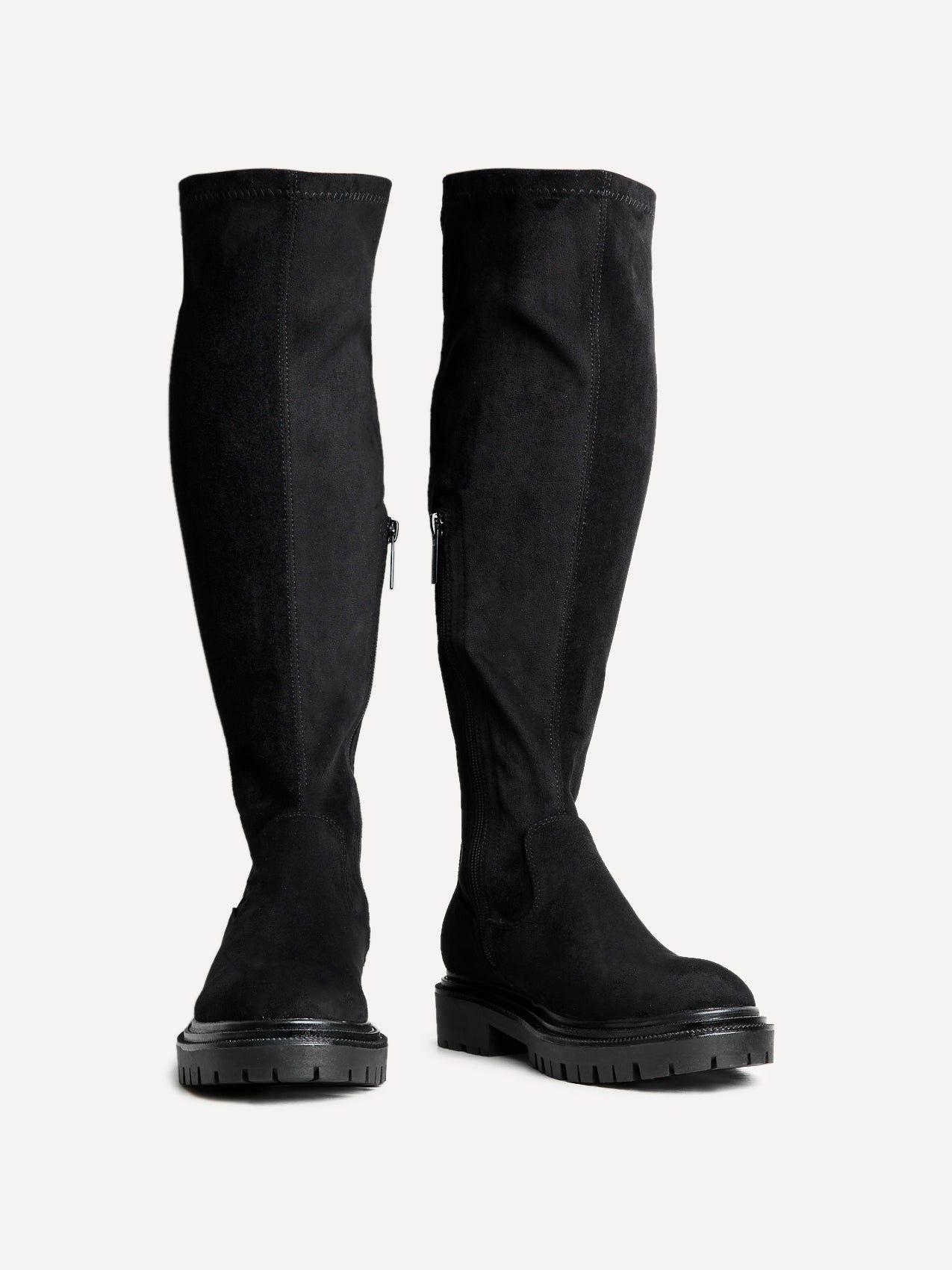 Linzi Briody Wide Fit Black Faux Suede Knee High Stretch Boot image 3